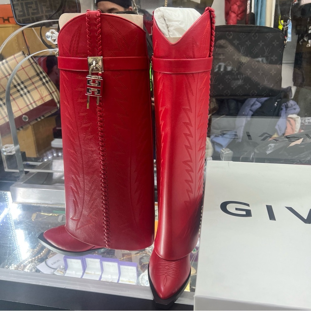 Givenchy Red Shark Leather Cowboy Boots 38 EU 8 US Eel Leather $2895 MSRP - Picture 4 of 16